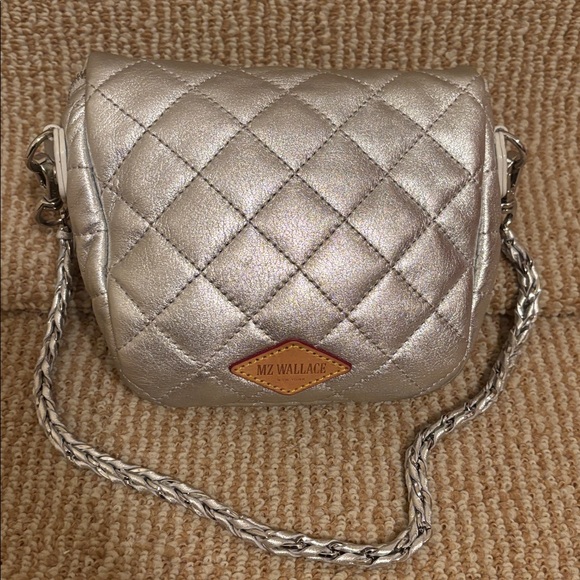 MZ Wallace Micro Crosby Silver Leather Quilted Sling - Picture 2 of 12